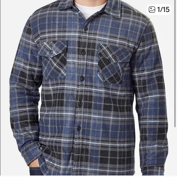 Freedom Foundry Blue Gray Plaid Shacket Flannel Fleece Sherpa Lined Size M - Picture 6 of 6